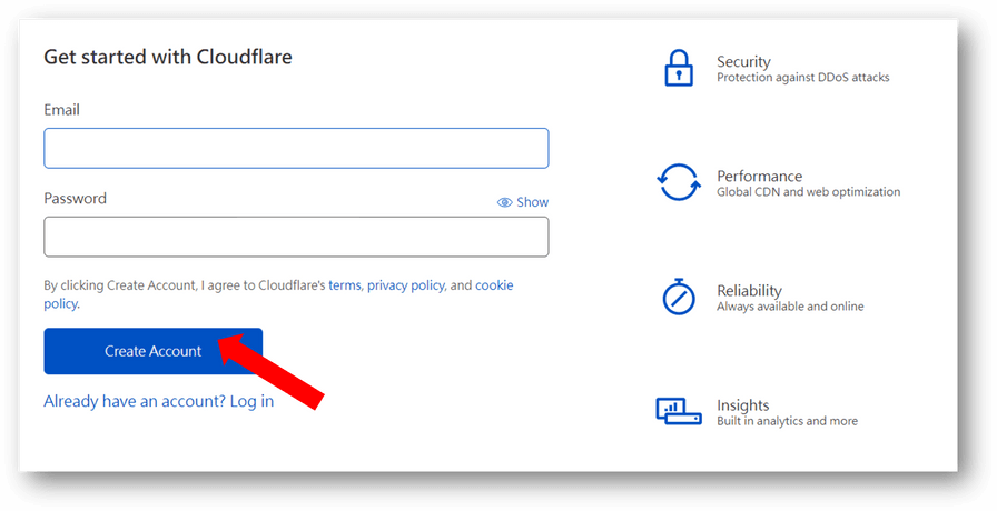 創建 Cloudflare 帳戶