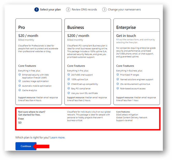 選擇 Cloudflare 零元方案