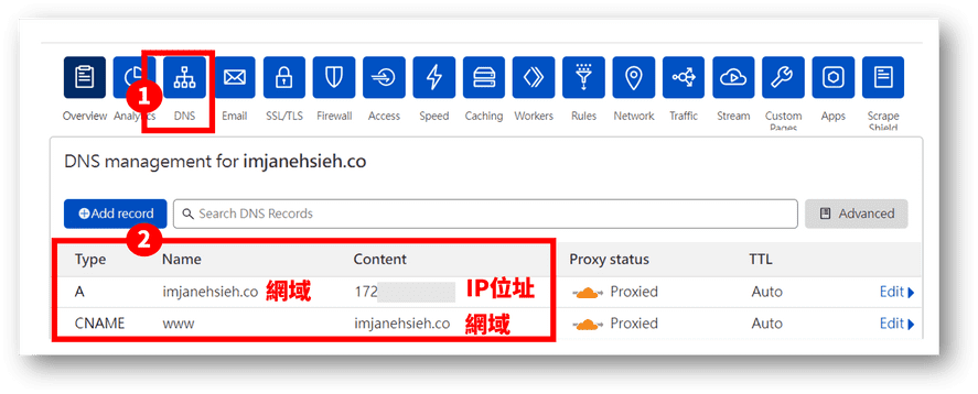 Cloudflare 代管 DNS 設定