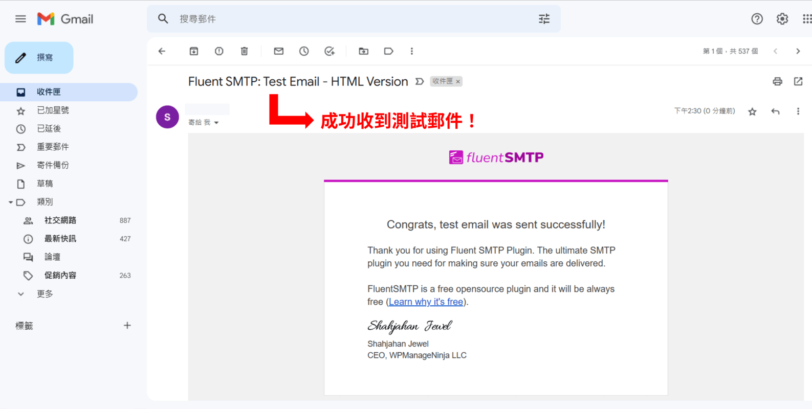 FluentSMTP 設定成功