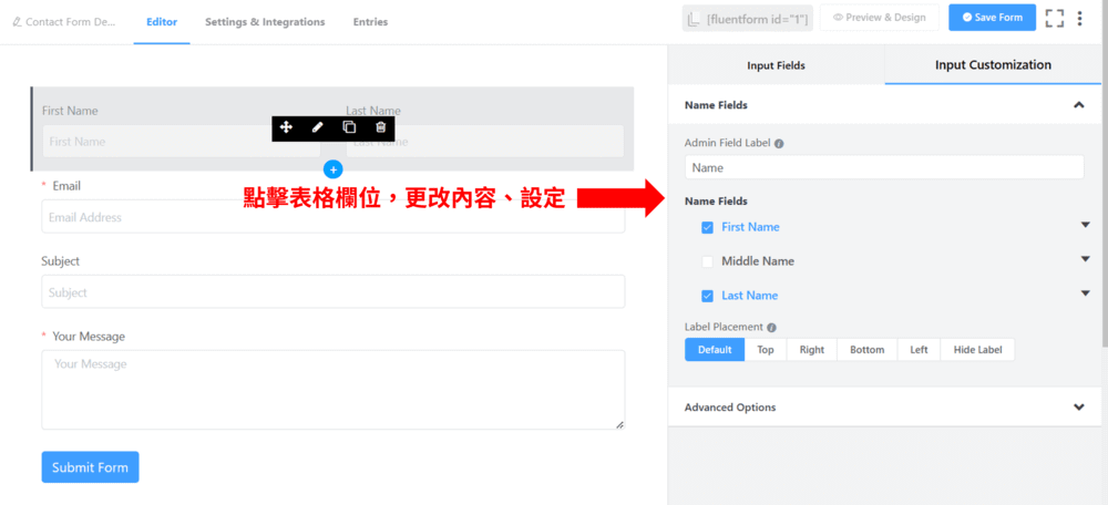 修改 Fluent Forms 欄位