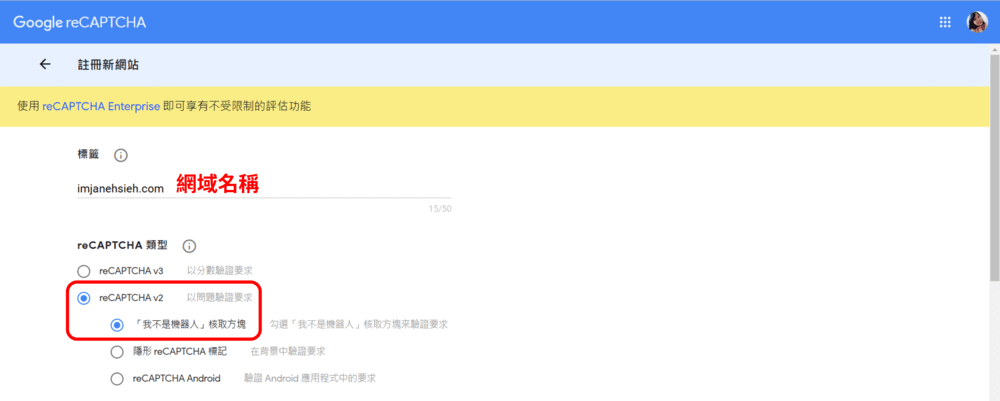 申請 reCAPTCHA v2