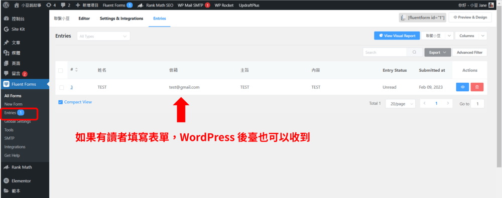 WordPress 後臺查看表單